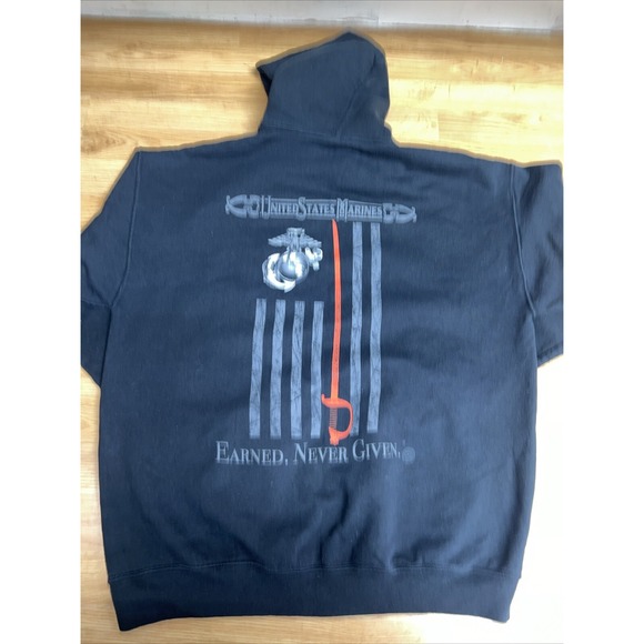 Men's XL‎ Jerzees US Marines Front And Back Black Hoodie - Picture 6 of 7